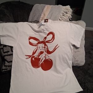White Graphic Tee with Red Design